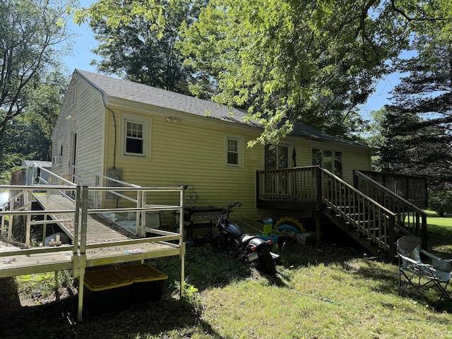 74 Pine Rd, East Haddam, CT 06423 - back of house featuring stairway, a deck, and a shingled roof