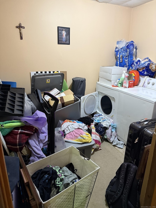 74 Pine Rd, East Haddam, CT 06423 - laundry area with washer and clothes dryer and carpet flooring