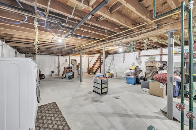 474 Franklin Ave, Stratford, CT 06614 - unfinished basement with washer / clothes dryer and stairs