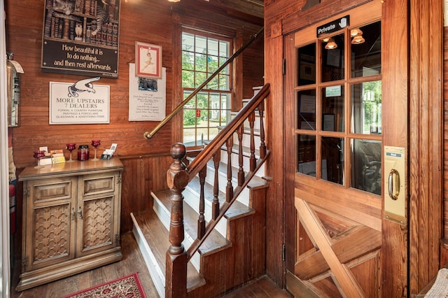 696 Kent Rd, New Milford, CT 06755 - stairs with wooden walls, wood finished floors, and a sauna