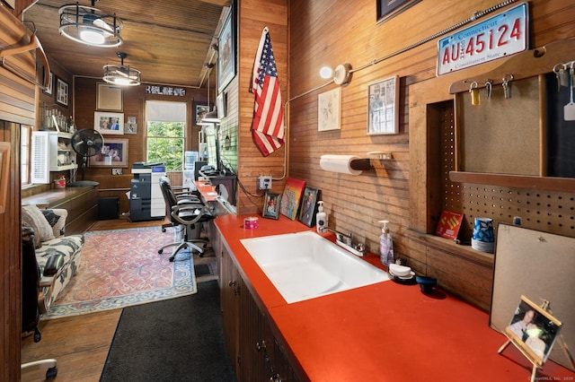 696 Kent Rd, New Milford, CT 06755 - office area with wooden walls and hardwood / wood-style flooring