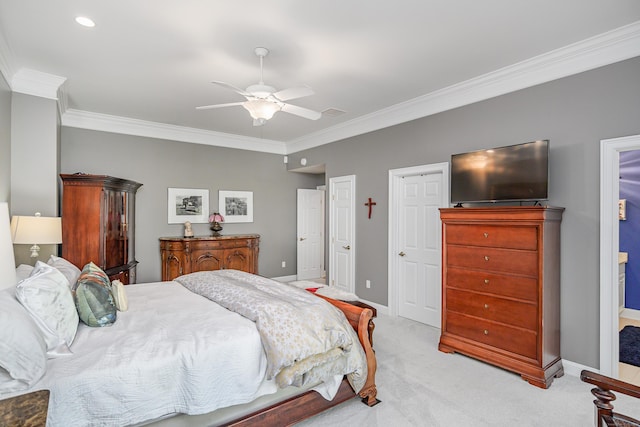 10 Harmony Trl Unit 10, New Milford, CT 06776 - bedroom with ornamental molding, light carpet, and a ceiling fan