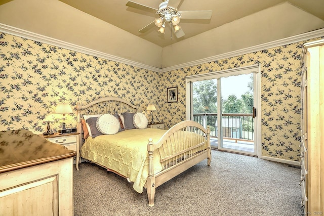 11 Parlor Rock Rd, Trumbull, CT 06611 - carpeted bedroom with wallpapered walls, access to exterior, and a ceiling fan