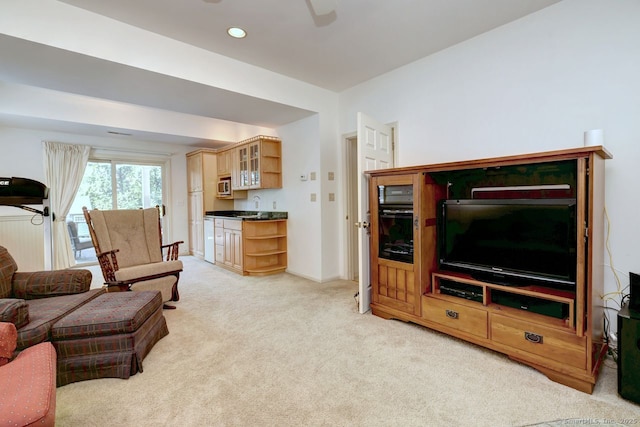 11 Parlor Rock Rd, Trumbull, CT 06611 - living area with light colored carpet, bar with sink, and recessed lighting
