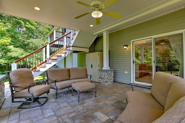 11 Parlor Rock Rd, Trumbull, CT 06611 - view of patio / terrace featuring stairway, outdoor lounge area, and ceiling fan