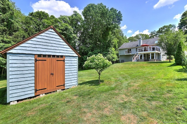 11 Parlor Rock Rd, Trumbull, CT 06611 - view of green lawn featuring a storage unit and stairs