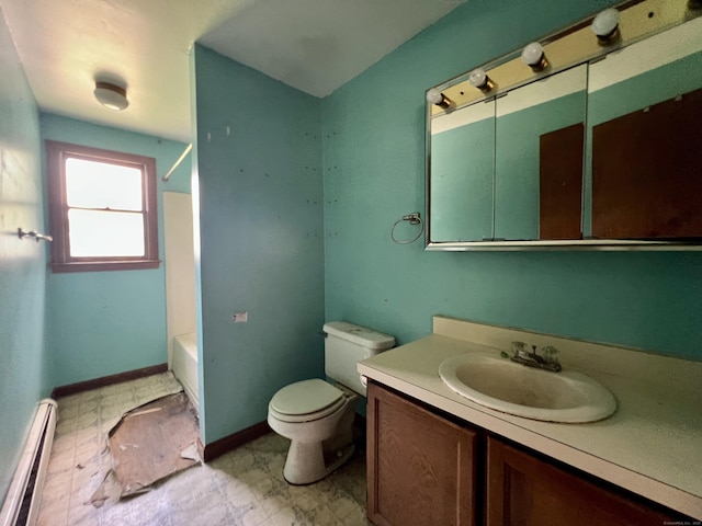 67 Harold Rd, Farmington, CT 06032 - full bath featuring a baseboard radiator, vanity, and shower / bathtub combination
