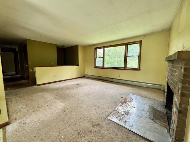 67 Harold Rd, Farmington, CT 06032 - unfurnished living room with a fireplace, a baseboard radiator, and carpet flooring