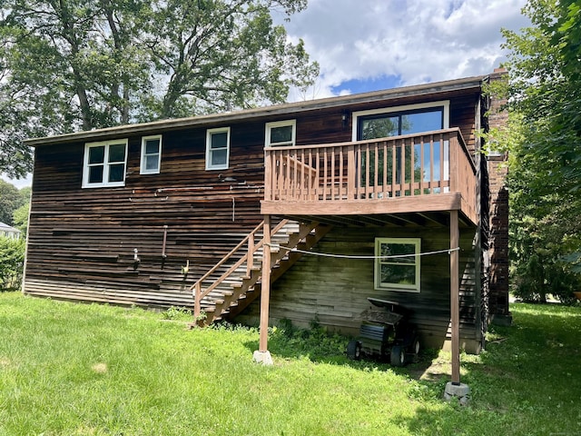 67 Harold Rd, Farmington, CT 06032 - back of house featuring a wooden deck, a lawn, and stairway