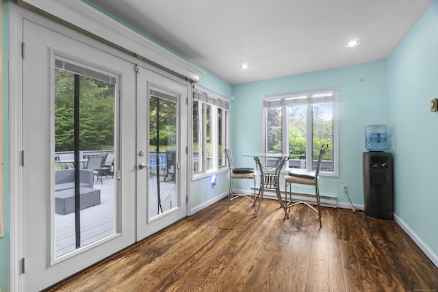 2 Judith Dr, Danbury, CT 06811 - office featuring a baseboard heating unit, french doors, wood finished floors, and recessed lighting