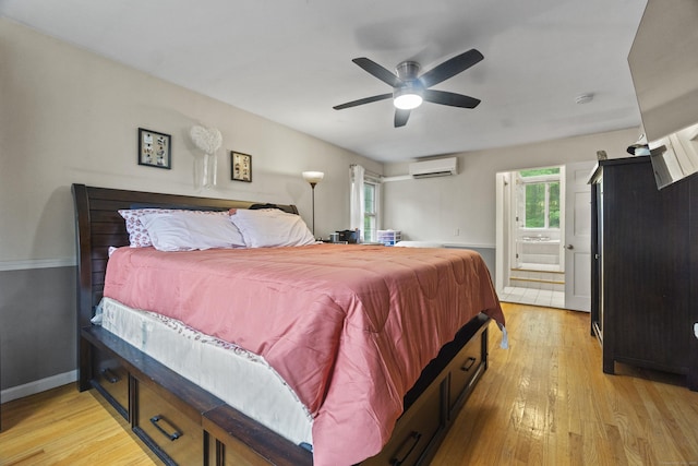 2 Judith Dr, Danbury, CT 06811 - bedroom featuring a wall mounted AC, light wood finished floors, a ceiling fan, and ensuite bathroom