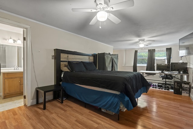 2 Judith Dr, Danbury, CT 06811 - bedroom featuring light wood-style floors, crown molding, a desk, ensuite bath, and cooling unit