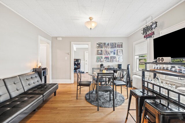 33 Hugh St, West Hartford, CT 06119 - dining room with ornamental molding, light wood-style floors, and a desk