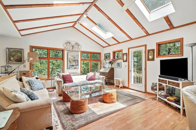 29 Carol St, Danbury, CT 06810 - living area featuring a skylight, light wood-style flooring, and high vaulted ceiling