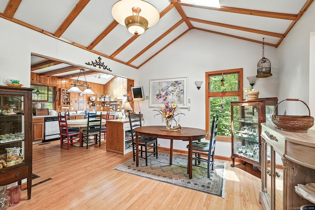 29 Carol St, Danbury, CT 06810 - dining room featuring light wood finished floors, high vaulted ceiling, and beam ceiling