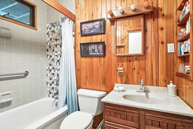 29 Carol St, Danbury, CT 06810 - bathroom featuring vanity, shower / tub combo, and wood walls