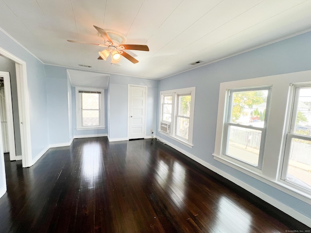 12 Arlington St, West Haven, CT 06516 - unfurnished room with crown molding, a ceiling fan, dark wood-style flooring, and cooling unit