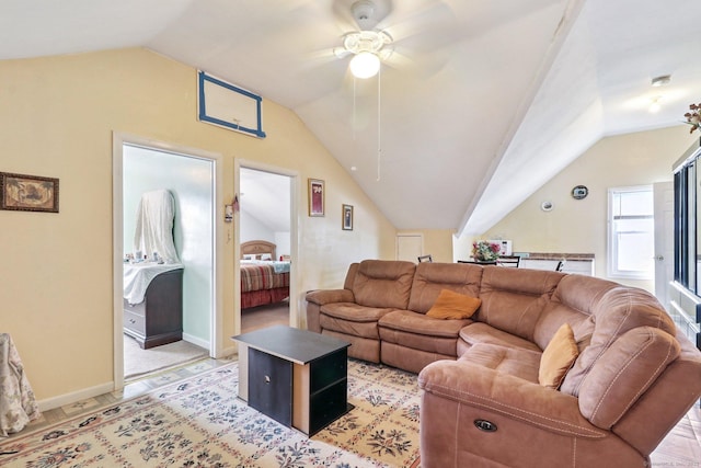 8 Garden St, Naugatuck, CT 06770 - living area with vaulted ceiling and a ceiling fan