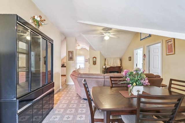 8 Garden St, Naugatuck, CT 06770 - dining space featuring a ceiling fan, light floors, and vaulted ceiling