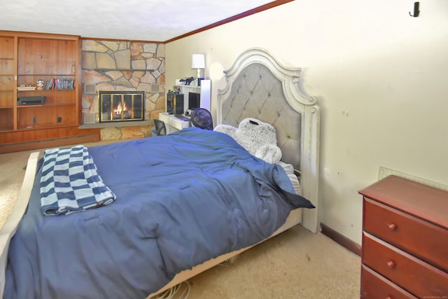130 Olde Stage Rd, Glastonbury, CT 06033 - carpeted bedroom featuring ornamental molding and a fireplace