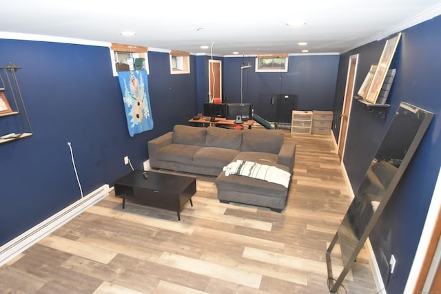 130 Olde Stage Rd, Glastonbury, CT 06033 - living area with wood finished floors, recessed lighting, and crown molding