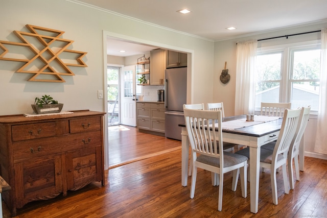 47 Chestnut Hill Rd, East Hampton, CT 06424 - dining space with crown molding, wood finished floors, and recessed lighting