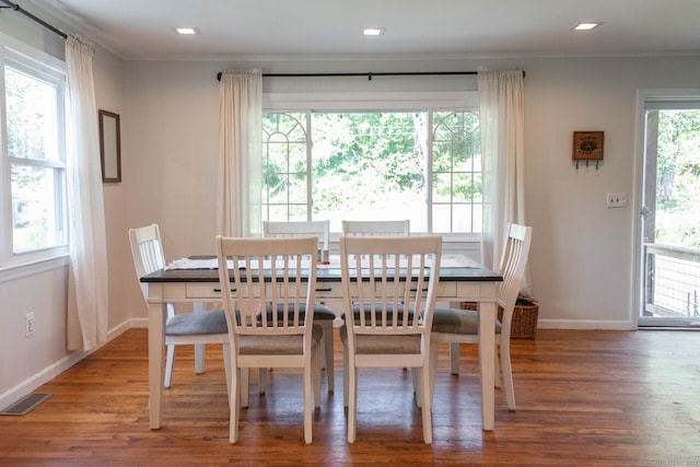 47 Chestnut Hill Rd, East Hampton, CT 06424 - dining space featuring ornamental molding, wood finished floors, and recessed lighting