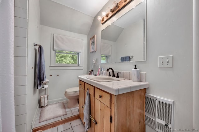 412 Goshen Rd, Litchfield, CT 06759 - bathroom with vanity, tile patterned flooring, and vaulted ceiling