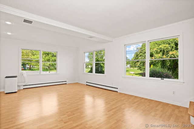465 Edward St, Fairfield, CT 06824 - unfurnished room featuring plenty of natural light, wood finished floors, a baseboard heating unit, and crown molding