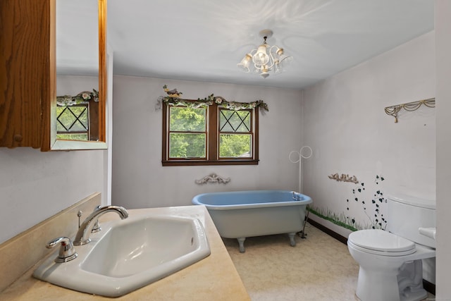 905 Meriden Ave, Southington, CT 06489 - full bathroom with a freestanding tub, a chandelier, and vanity