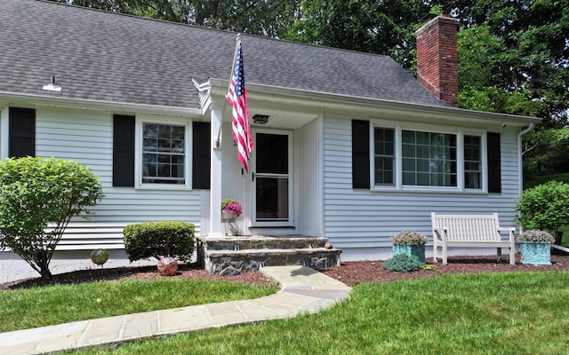 3 Lower Lake Rd, Danbury, CT 06811 - bungalow with a chimney, a shingled roof, and a front yard