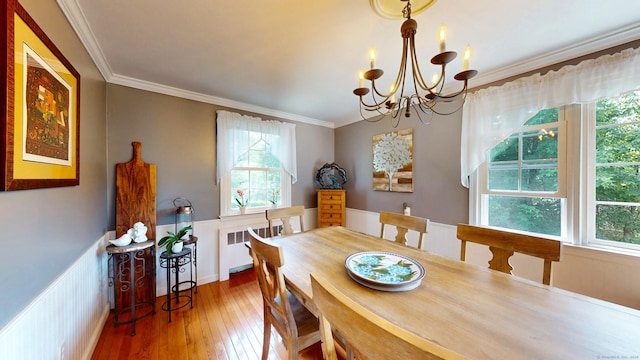 3 Lower Lake Rd, Danbury, CT 06811 - dining area with radiator heating unit, a chandelier, plenty of natural light, ornamental molding, and a wainscoted wall
