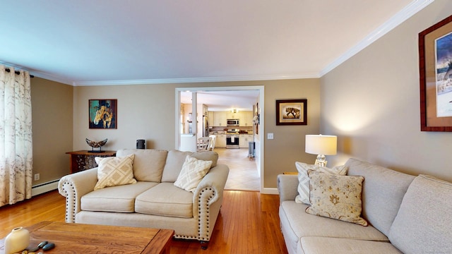 3 Lower Lake Rd, Danbury, CT 06811 - living room featuring crown molding, wood finished floors, and baseboard heating