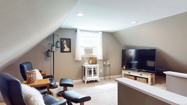 3 Lower Lake Rd, Danbury, CT 06811 - living area with vaulted ceiling, light colored carpet, and recessed lighting