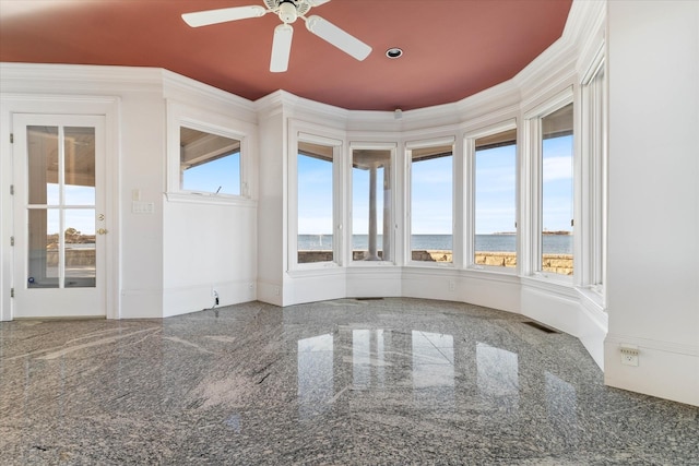 33 Palmer Rd, Waterford, CT 06385 - empty room featuring granite floors, a water view, and ceiling fan
