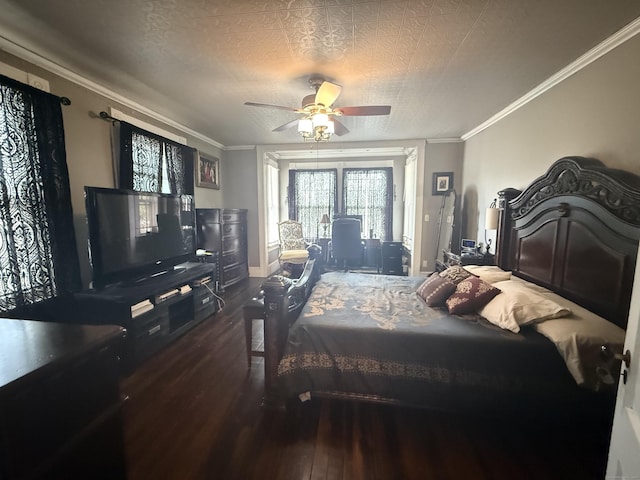352 Church St, Putnam, CT 06260 - bedroom with dark wood-type flooring, crown molding, and ceiling fan