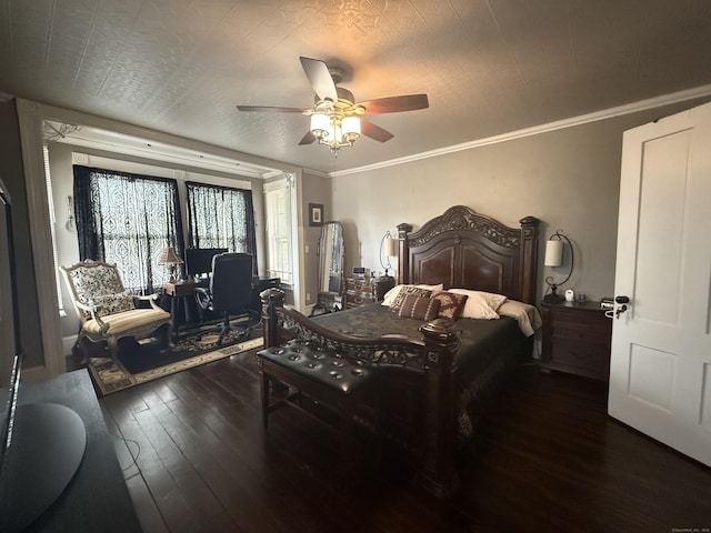 352 Church St, Putnam, CT 06260 - bedroom with dark wood-style flooring, ceiling fan, and ornamental molding