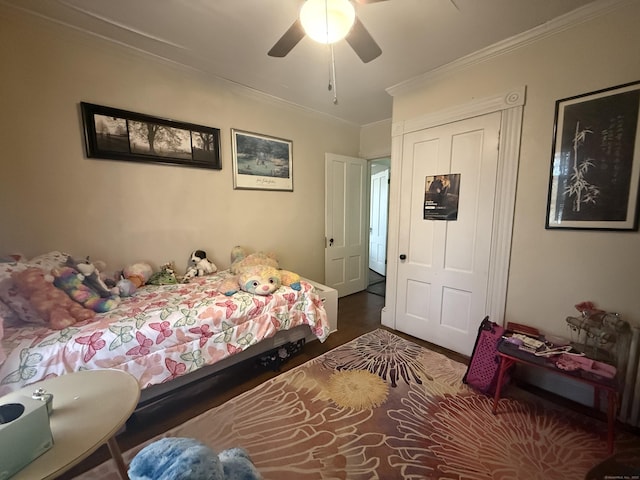 352 Church St, Putnam, CT 06260 - bedroom featuring ornamental molding, wood finished floors, and ceiling fan