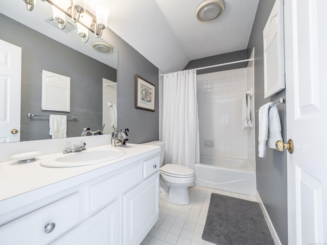 26 Wilton Crst Unit 26, Wilton, CT 06897 - bathroom featuring tile patterned floors, vanity, shower / bathtub combination with curtain, and a textured ceiling