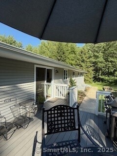 1 Brookfield Rd, Harwinton, CT 06791 - wooden terrace with outdoor dining space and a grill
