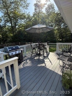 1 Brookfield Rd, Harwinton, CT 06791 - wooden terrace featuring view of scattered trees and area for grilling