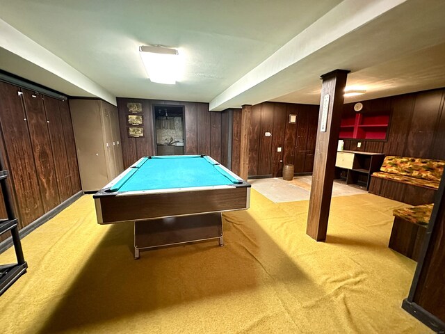 23 S Elm St, Windsor Locks, CT 06096 - recreation room with light carpet, wood walls, and billiards table