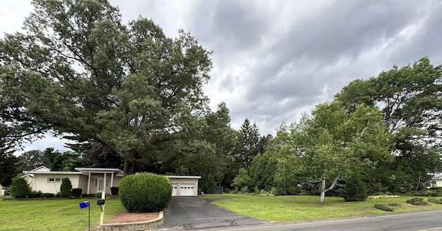 23 S Elm St, Windsor Locks, CT 06096 - view of front facade with a front yard, a garage, and view of wooded area