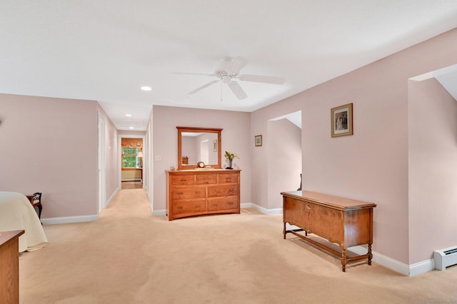 373 Broad Way, Coventry, CT 06238 - bedroom featuring light carpet, recessed lighting, a baseboard heating unit, and ceiling fan