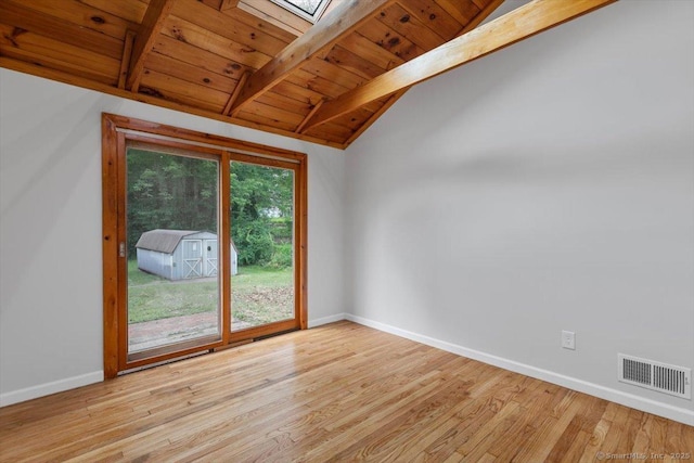 230 Green Rd, Manchester, CT 06042 - unfurnished room with wooden ceiling, a skylight, and light wood-style floors
