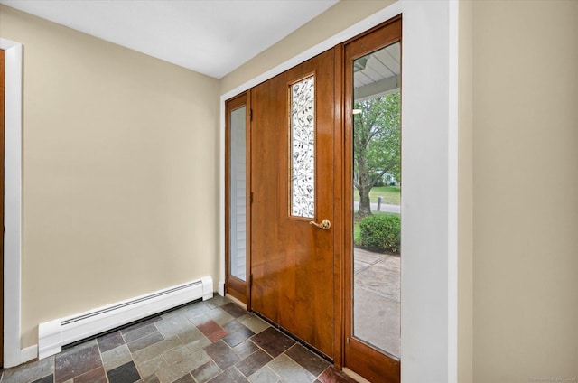 24 Iron Gate Ln, Cromwell, CT 06416 - entrance foyer featuring a baseboard radiator and dark stone finish flooring