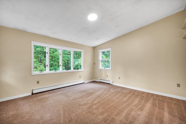 24 Iron Gate Ln, Cromwell, CT 06416 - carpeted empty room with a baseboard radiator and vaulted ceiling