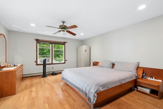33 Shawnee Ln, Monroe, CT 06468 - bedroom featuring light wood finished floors, recessed lighting, a ceiling fan, and a baseboard radiator
