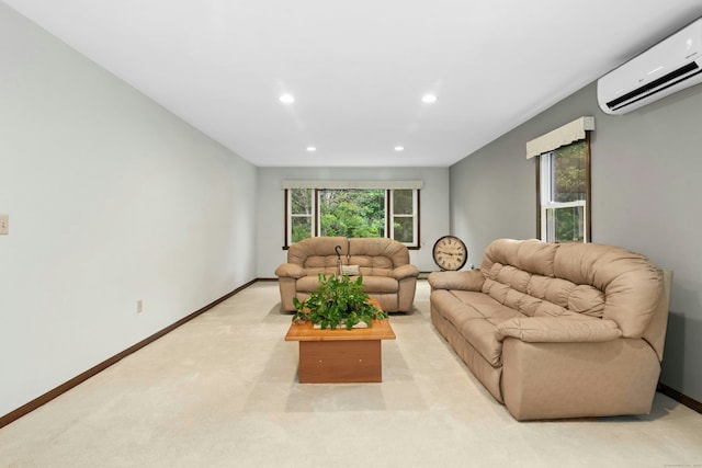 33 Shawnee Ln, Monroe, CT 06468 - living area featuring a wall unit AC, recessed lighting, and light carpet