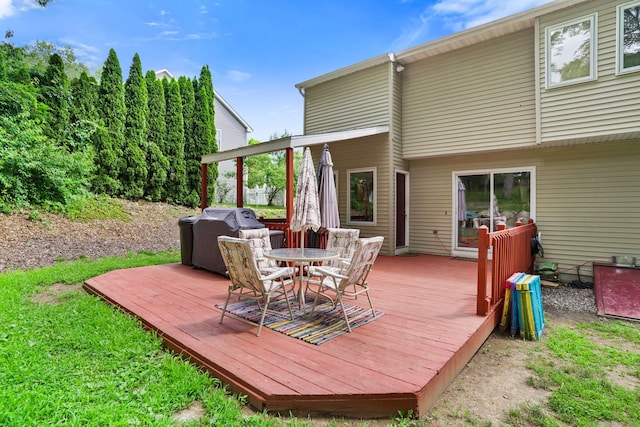 5 Legion Rd, Seymour, CT 06483 - wooden deck with outdoor dining space and a grill